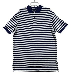 Vintage Ralph Lauren Blue Gray Stripe Polo L Men's Prima Peru Cotton Polo Shirt